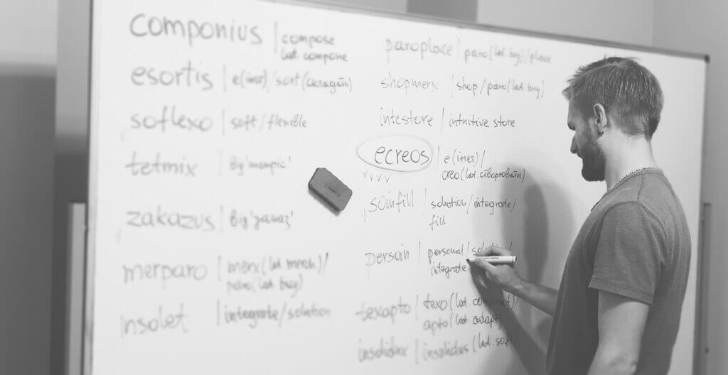 brainstorming session with whiteboard